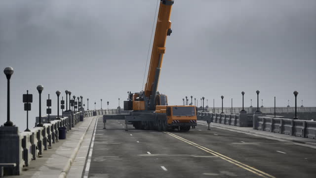 big auto crane on the bridge under constraction