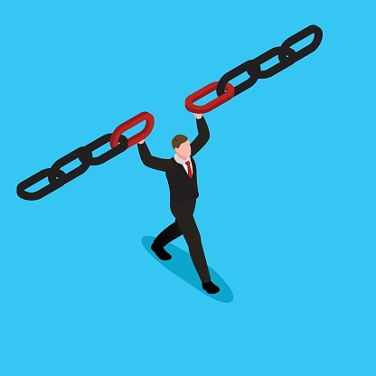 Connection or reliability to hold chain together, Manager holding metal chain together 3d vector illustration concept for banner, website, illustration, landing page, flyer, etc