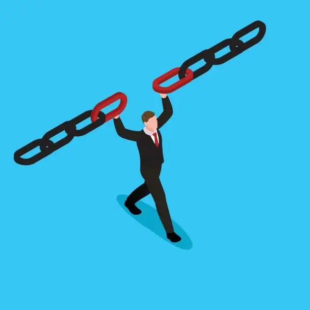 Vector illustration of Manager holding metal chain together