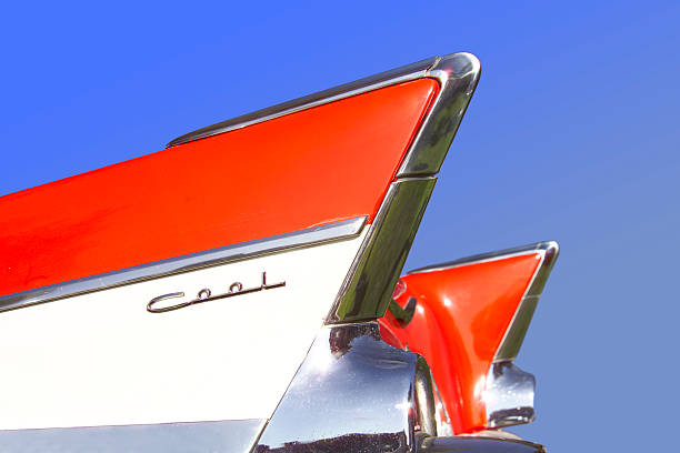 cool car fins on the back of an old car from the 50s. The nameplate has been changed. spoiler stock pictures, royalty-free photos & images