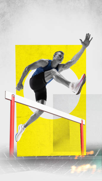 istock Competitive young man, runner, athlete in motion, running and jumping over barrier. Winner 1726095512