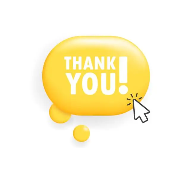 Vector illustration of Thank you button. Flat, yellow, cursor on the button, thank you button. Vector icon