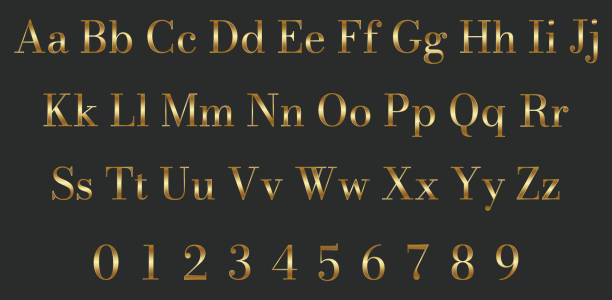 istock Set of gold metallic colored gradient letters and numbers. Versatile understated royal gold. Vector illustration. 1726116198
