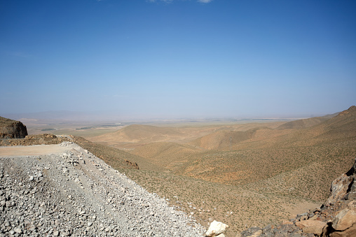 Asphalt road in the hot Kyzylkum desert in Uzbekistan