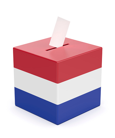 Ballot box with the flag of Netherlands, concept image for election in Netherlands