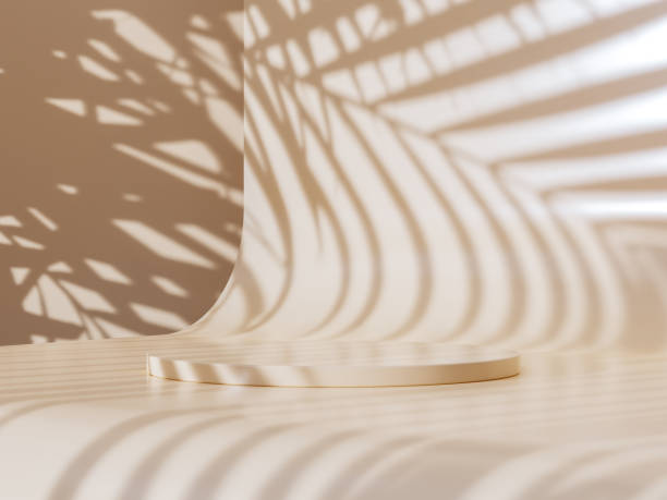 istock Empty Studio 3d exhibition background - pastel brown stage with soft natural tree, plants shadows 1726173335