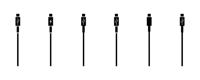 Set of charging cables for smartphone. Cord for charge battery on phone. Vector 10 Eps.