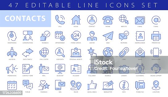 istock Contact Line Icons. Editable Stroke. Pixel Perfect. For Mobile and Web. Contains such icons as Smartphone, Messaging, Email, Calendar, Location 1726208600