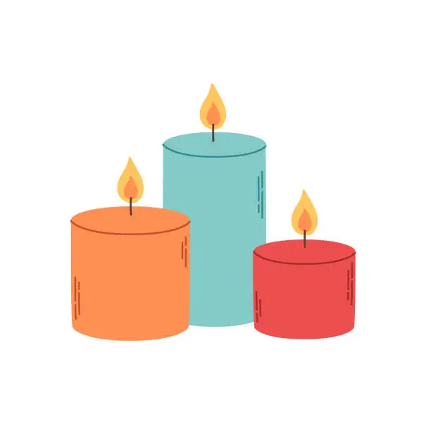 Vector illustration of Cute decorative wax candles. Vector illustration in flat style