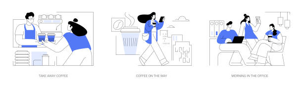 morgenkaffee isolierte cartoon vektor illustrationen se - isolated on white breakfast cafe office stock-grafiken, -clipart, -cartoons und -symbole