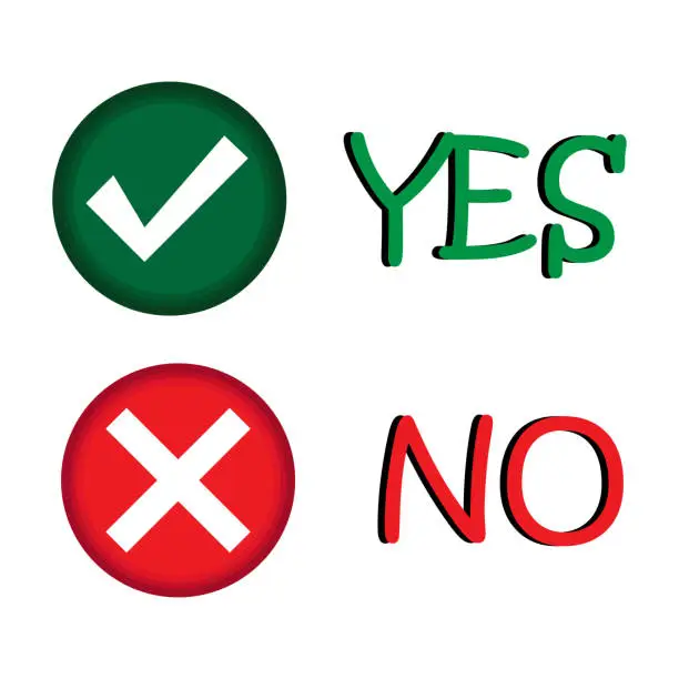 Vector illustration of Yes or no choice. vector illustration. Checkmark cross icon set. Checkmark the right symbol tick sign. cross on white background. Isolated vector sign symbol.