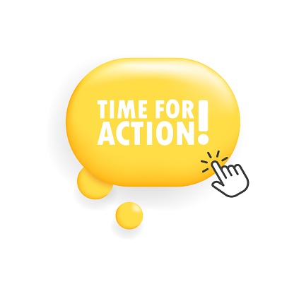 Time for action button. Flat, yellow, time for action button, cursor on button, action button. Vector icon