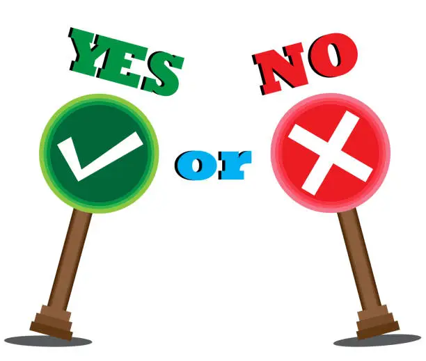 Vector illustration of Yes or no choice. vector illustration. Checkmark cross icon set. Checkmark the right symbol tick sign. cross on white background. Isolated vector sign symbol.