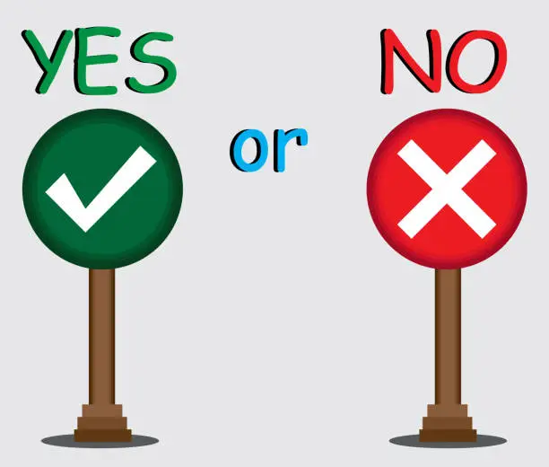 Vector illustration of Yes or no choice. vector illustration. Checkmark cross icon set. Checkmark the right symbol tick sign. cross on white background. Isolated vector sign symbol.