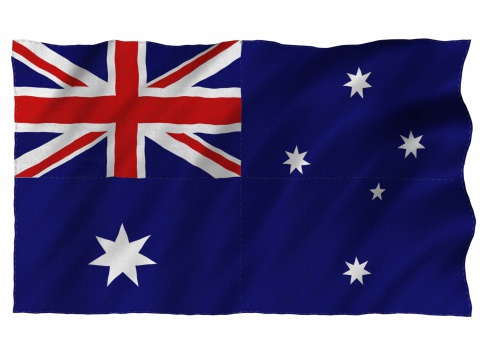 Australian flapping 3D rendered flag on white