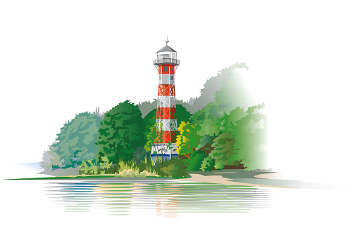 Realistic vector illustration of the lighthouse in Wittenbergen at the river Elbe in Germany