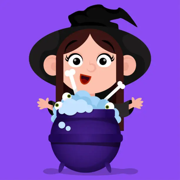 Vector illustration of Witch with cauldron