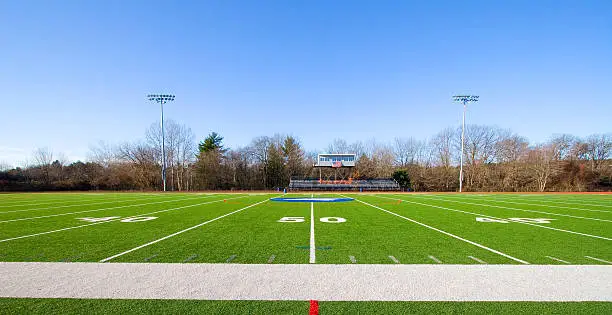 American football field view from 50 yard line