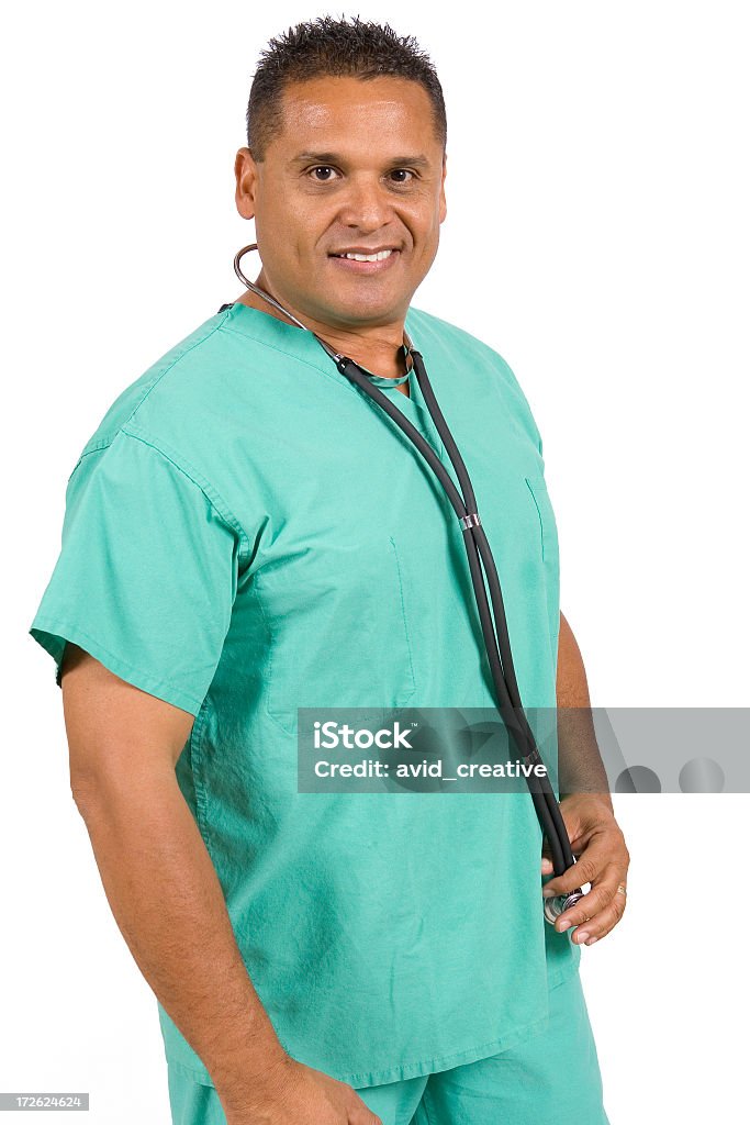 Isolated Portraits-Mature Male Hispanic Doctor Adult Stock Photo