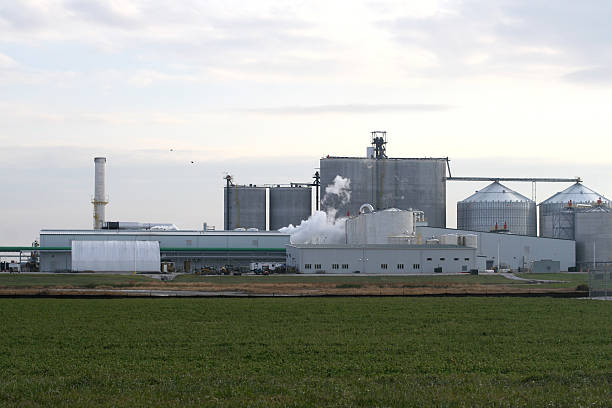 ethanol plant mit grain-bins - gasohol stock-fotos und bilder