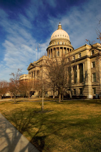 istock Idaho capital building under blue sky with dramatic shadow 172624996