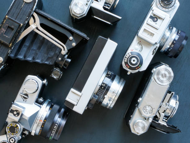 istock Old retro metal film cameras. 1726256357