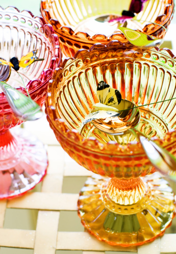 Dessert bowls with decoration on. Short dof. High key