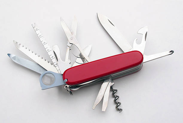 Knife, Open View on Side "A veritible tool chest, all in your pocket.  Closed, of course." penknife stock pictures, royalty-free photos & images