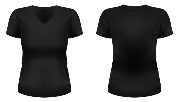 Blank black V-neck t-shirt template. vector art illustration