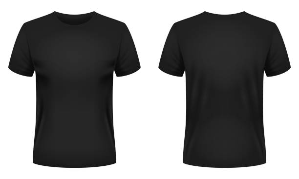 ilustrações de stock, clip art, desenhos animados e ícones de blank black t-shirt template. - maquete
