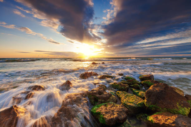 istock Golden splashing waves and sunrise sea 1726267806