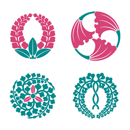Vector Illustration of a Baeutiful Collection with  Oriental Traditional Japanese Circle Ornaments Clips Art Templates