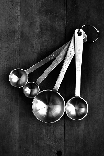 measuring spoons on a wooden board