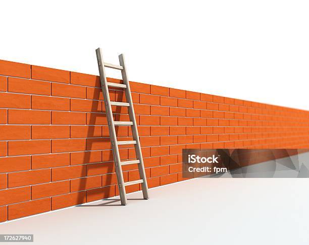 Ladder And Wall I Stock Photo - Download Image Now - Attitude, Blue, Boundary