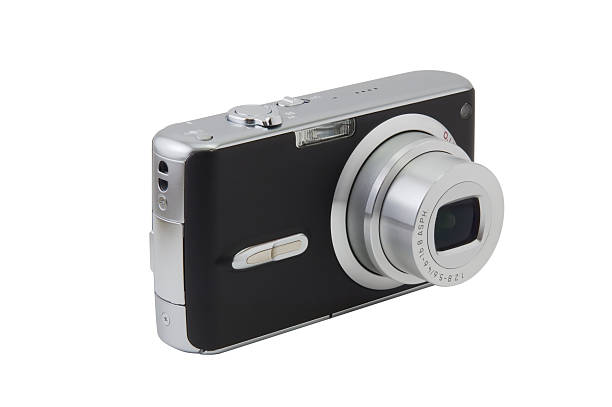 istock Unbranded ultracompact black digital camera zooming in 172627995