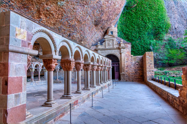 The Romanesque cloister of the monastery of San Juan de la Peña in Huesca stock photo