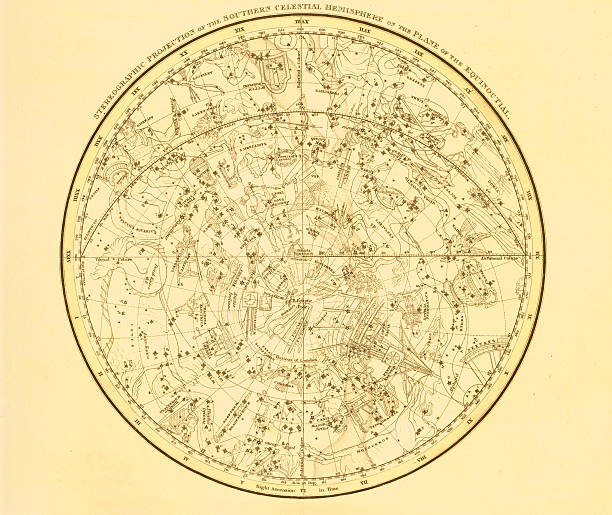 A background with a map of the sky A medieval decorative map of the zodiac contellationsScanned from my collection of antique maps and engravings. See more of these zodiac engravings on iStock: astrology sign illustrations stock illustrations