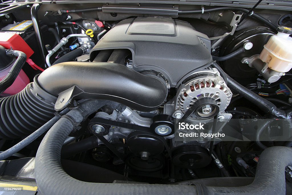 Engine Compartment The engine compartment of a new car. Car Stock Photo