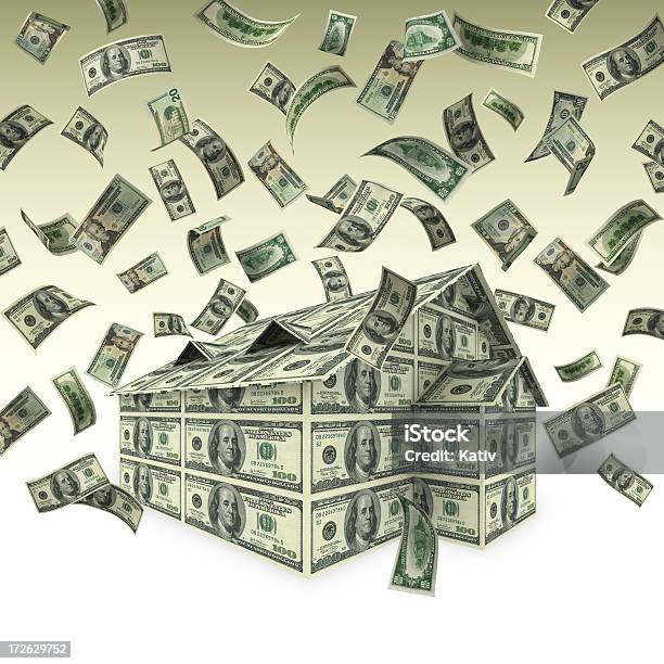 Foto de Dinheiro Caindo E House Alta Res Xxl e mais fotos de stock de Casa - Casa, Nota de dólar americano, Símbolo do Dólar