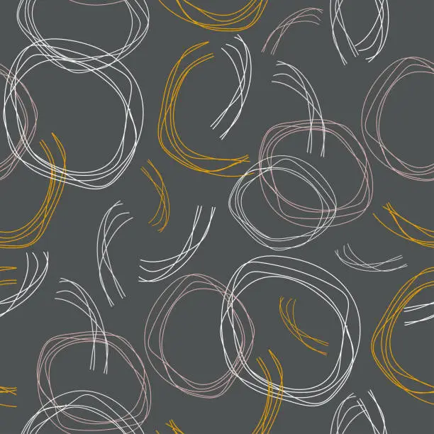 Vector illustration of Seamless texture with abstract rings on a gray background.