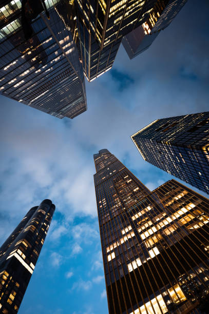 istock Skyscrapers in NYC at night, illuminated. 1726318425