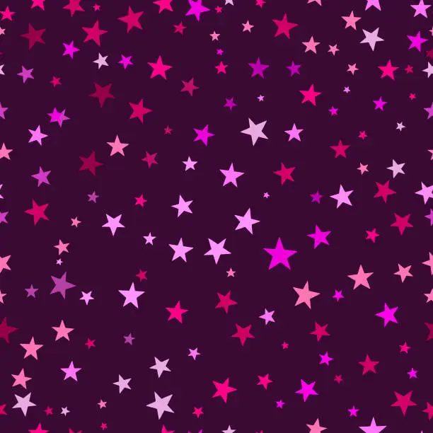 Vector illustration of Seamless Pattern with Pink Stars and Purple Background.