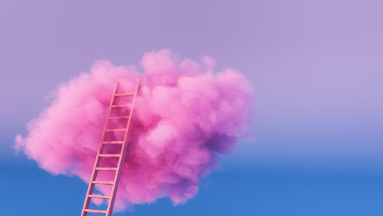 a ladder straight to the pink cloud (3d rendering)