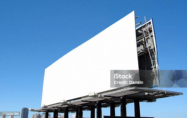 White Billboard Sign Stock Photo - Download Image Now - Blue, Post - Structure, Template