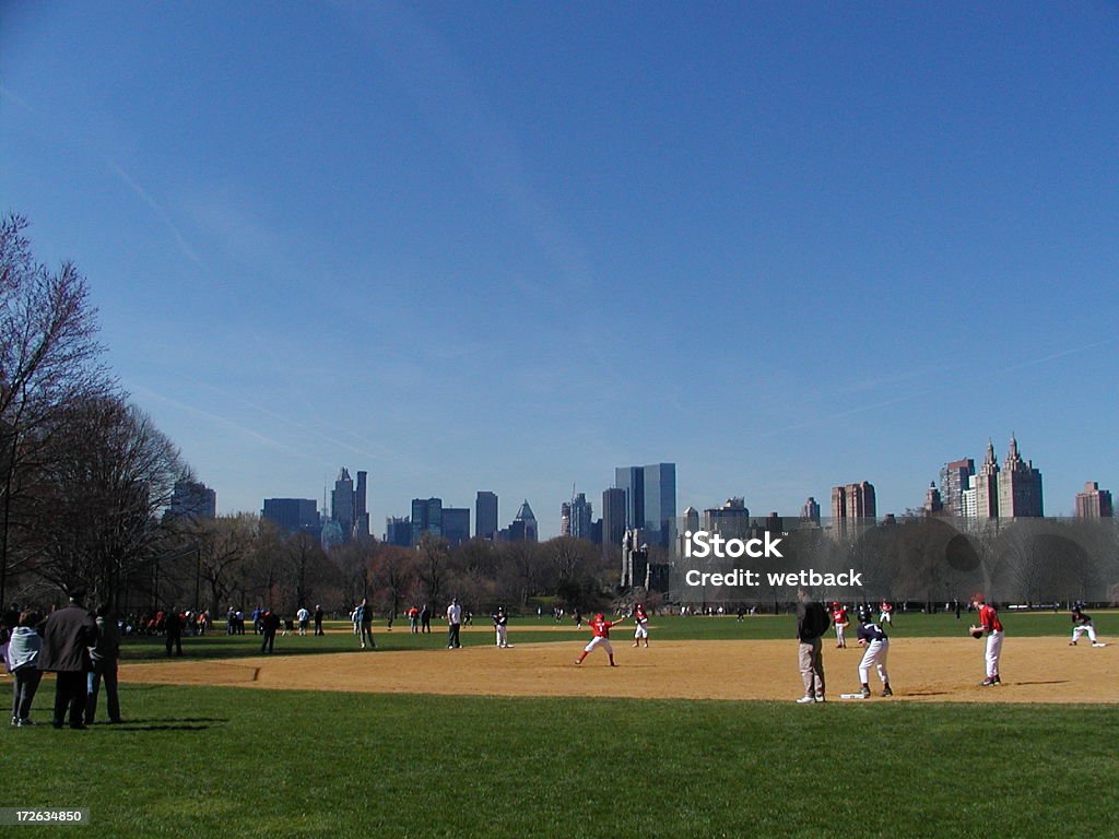 Wide shot of a baseball game in Central Park Baseball in Central Park Child Stock Photo