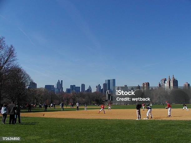 Wide Shot Of A Baseball Game In Central Park Stock Photo - Download Image Now - Child, Central Park - Manhattan, Softball - Sport