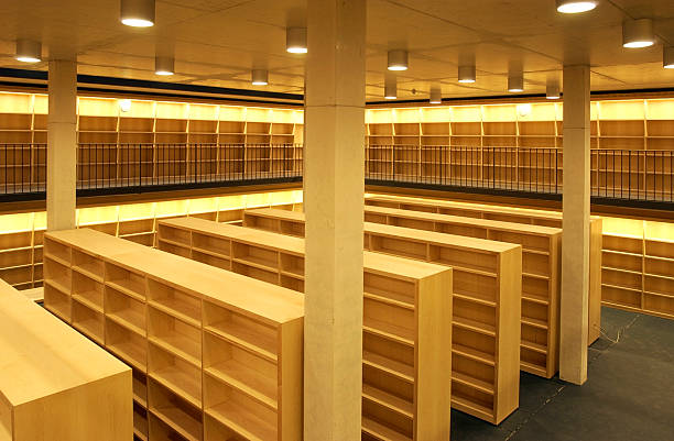空の棚 - book titles shelf library ストックフォトと画像