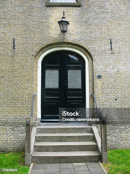 Double Door With Stairways And Lantern Stock Photo - Download Image Now - Arch - Architectural Feature, Architectural Feature, Brick