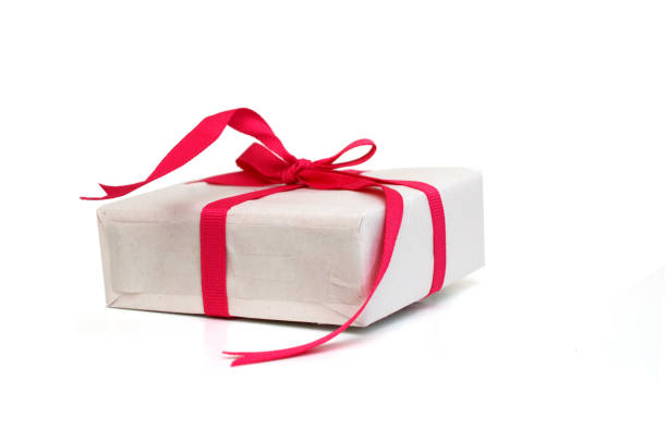 Gift box with tied knot bow, clipping path