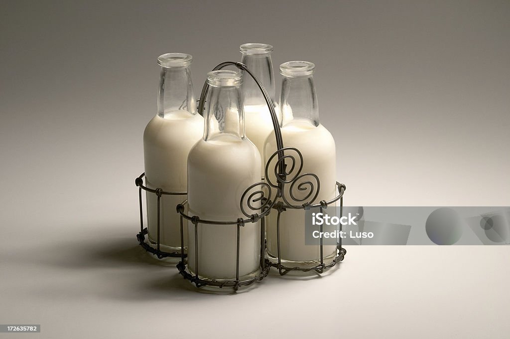 Fresh Milk (Dairy) "Milk Bottles, serie of images" Basket Stock Photo
